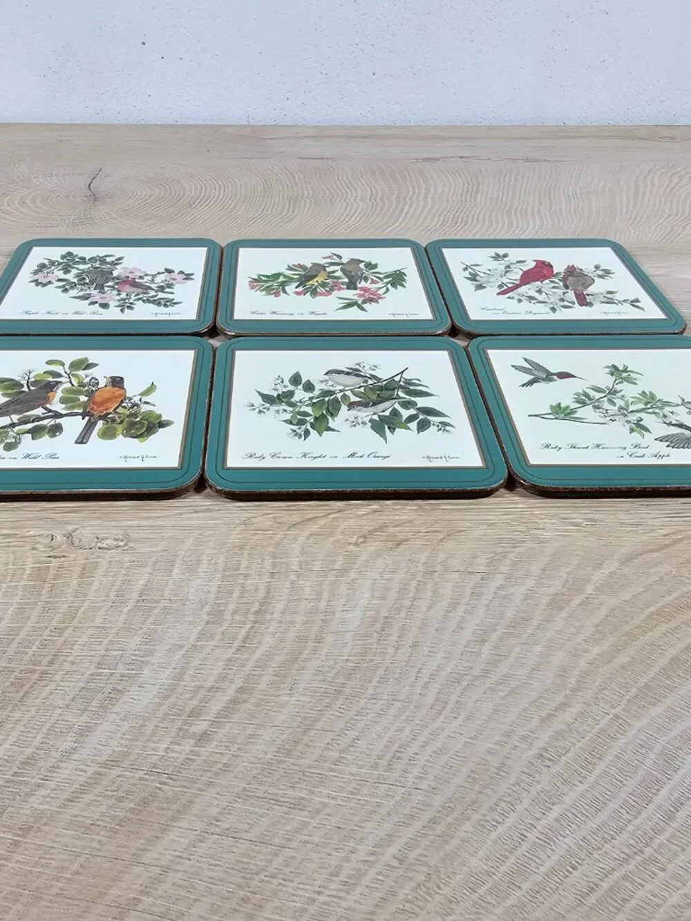 Pimpernel Coasters Set of 6 Birds Cork Back Green Richard G Lowe Made in England